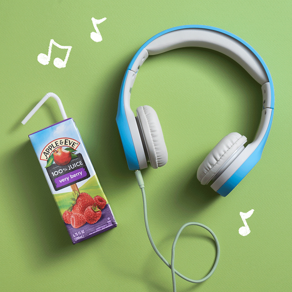 Very berry Juicebox next to headphones