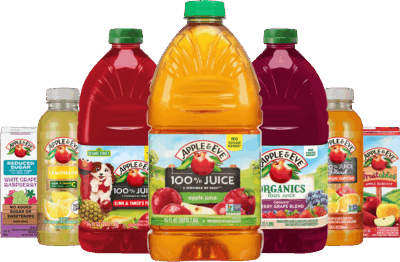 7 Apple and Eve Juice Products including 1 Reduced Sugar White Grape Juice box, 1 Lemonade bottle, 1 Orange Sunrise bottle, 1 Apple Harvest fruitables juice box, 3 large juice bottles includes 1 Apple Juice, 1 Organic Juice blend, 1 Elmo & tangos fruit punch.